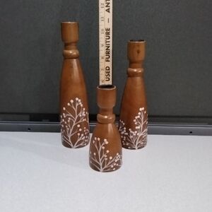 Decorative Brown Wooden Candle Holder Set